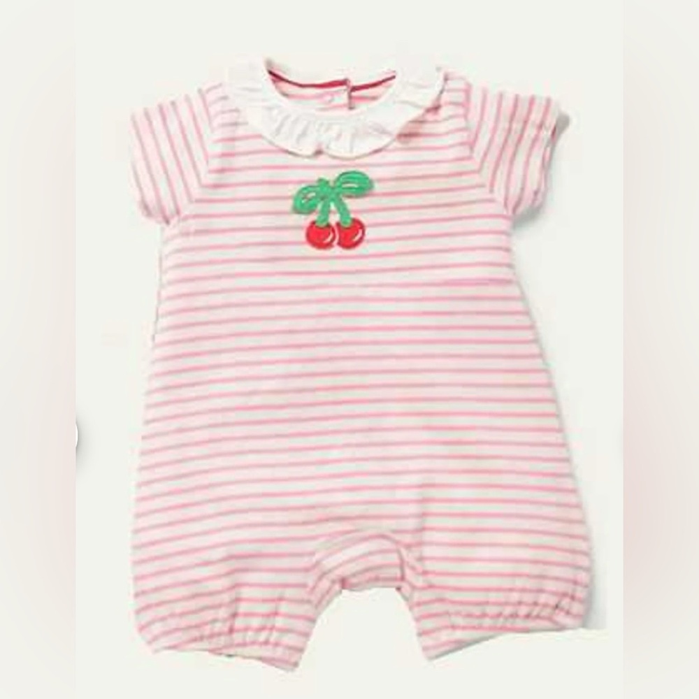 Baby Boden Pink Striped Kids One Piece with Cherry 9-12M